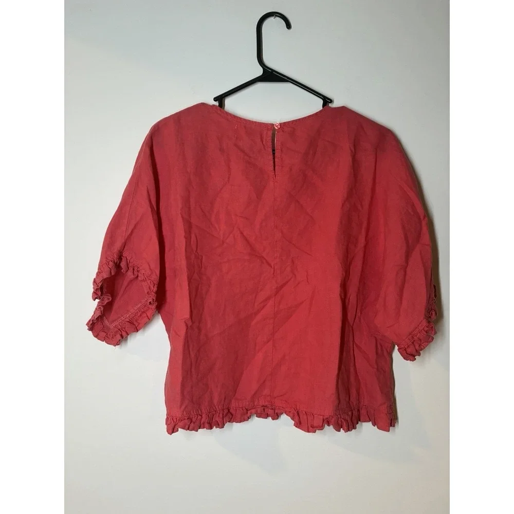 Cynthia Rowley ruffled linen blouse in a coral pink Boxy Crop Top Small
